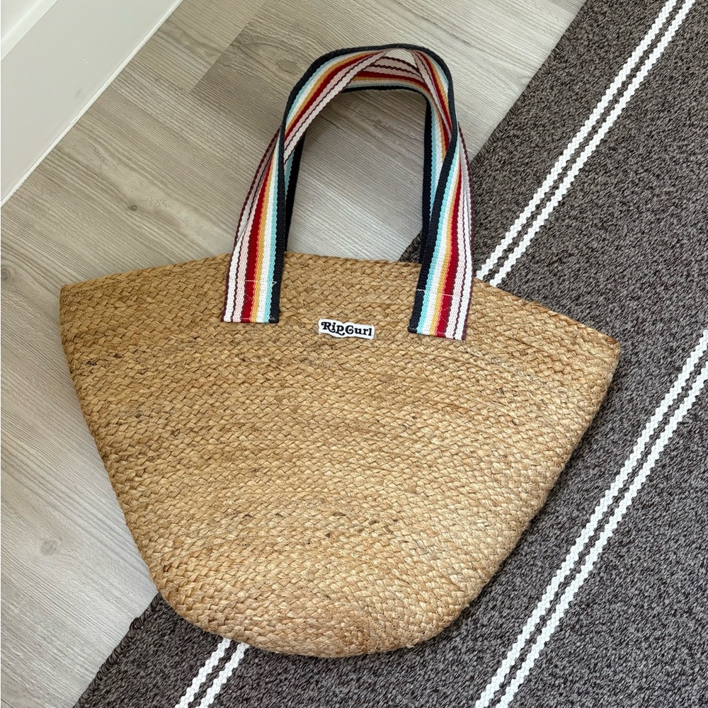 Rip Curl Large Tan Tote Bag with Striped Handles